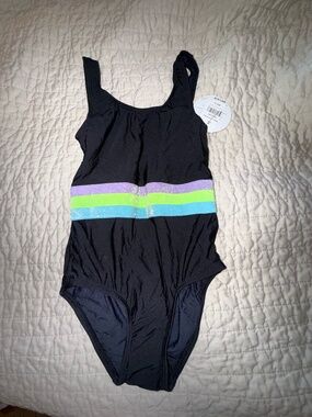 PQ SWIM girls size 2 midnight elastic one piece swimsuit midnight
